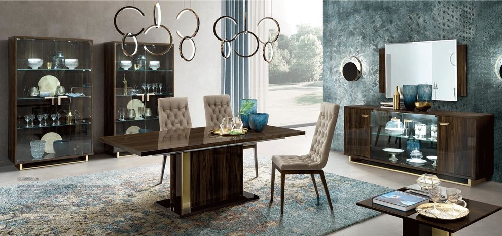 Extension walnut / gold glossy dining table by Camelgroup Italy