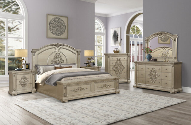 Gold platinum finish glam style king bed by Cosmos