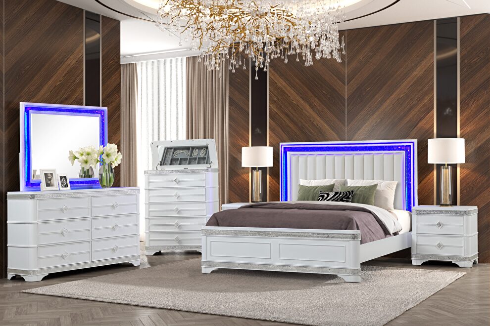 Glam style modern king bed w/ headboard led by Cosmos