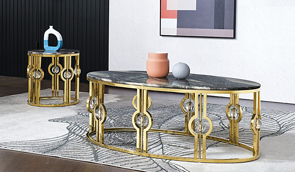 Marble coffee table with gold metal base by Cosmos