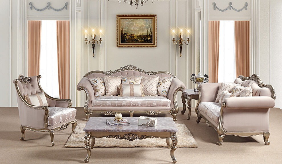 Champagne finish wood traditional sofa by Cosmos
