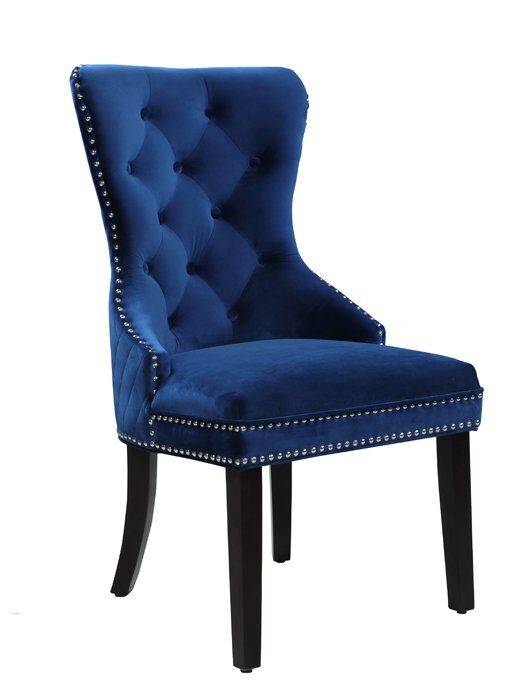 Blue velvet dining chair w/ nailhead trim by Cosmos