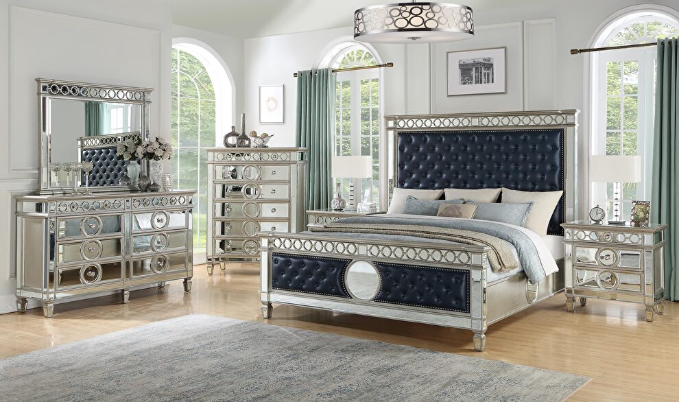 Contemporary style queen bed in silver finish wood by Cosmos