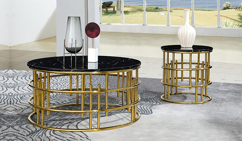 Modern style marble coffee table with metal base by Cosmos