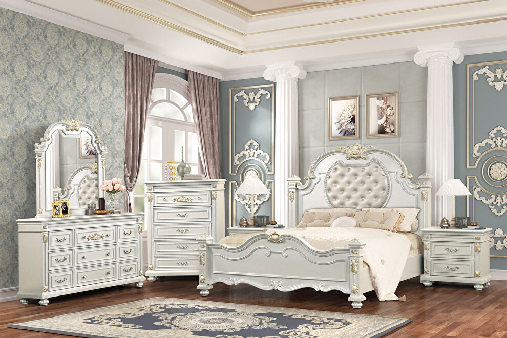 Traditional style king bed in white finish wood by Cosmos