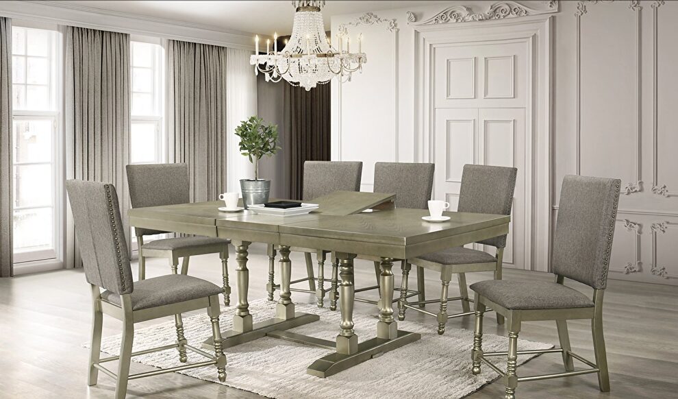 Brass finish silver glam style dining table by Cosmos