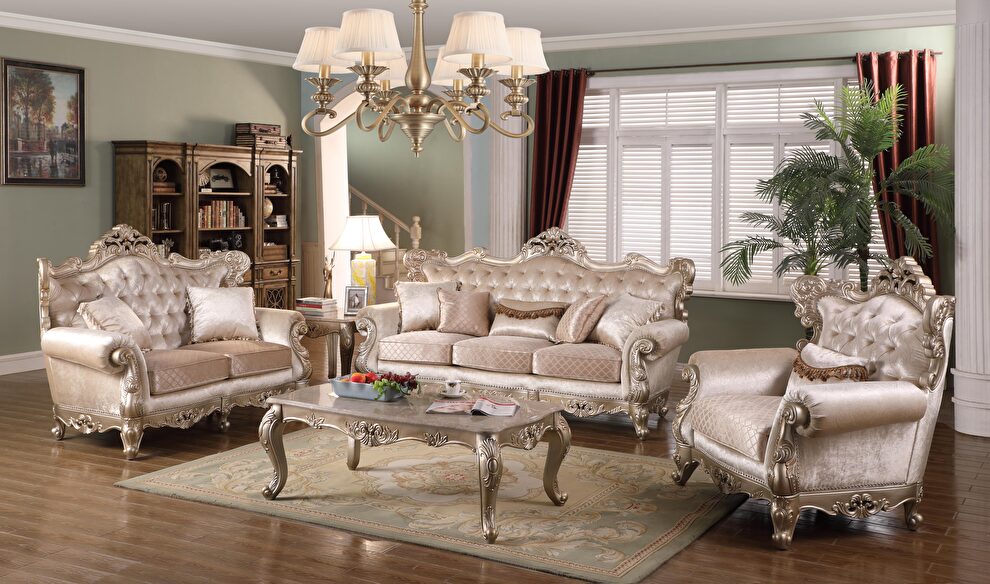 Transitional style sofa in champagne finish wood by Cosmos