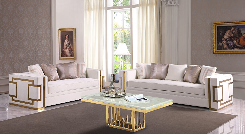 Transitional style cream sofa with gold finish by Cosmos