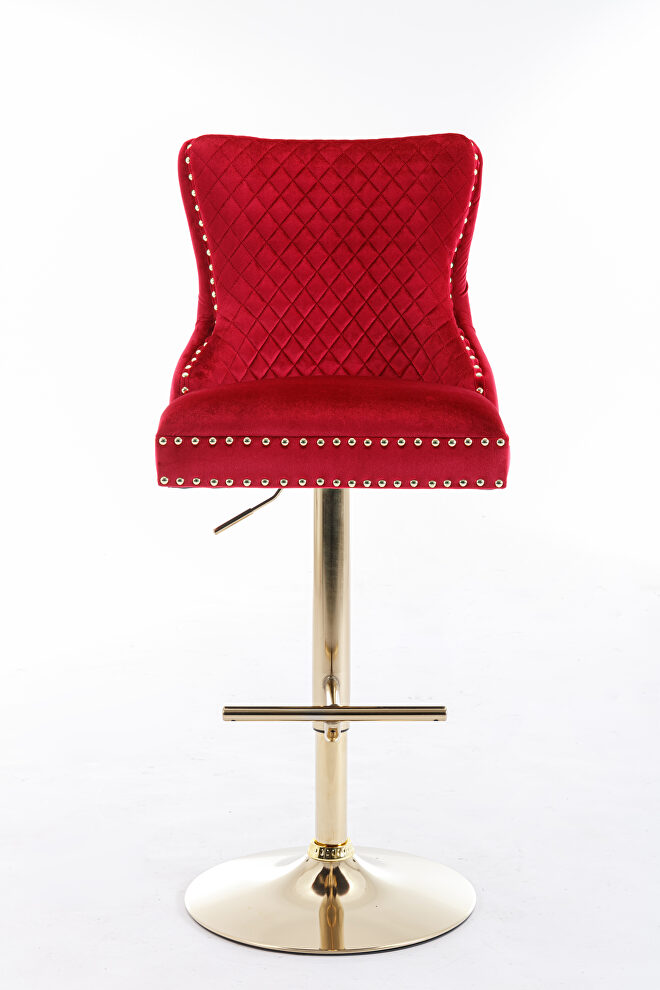 Pair of red stylish barstools w/ gold trim by Cosmos