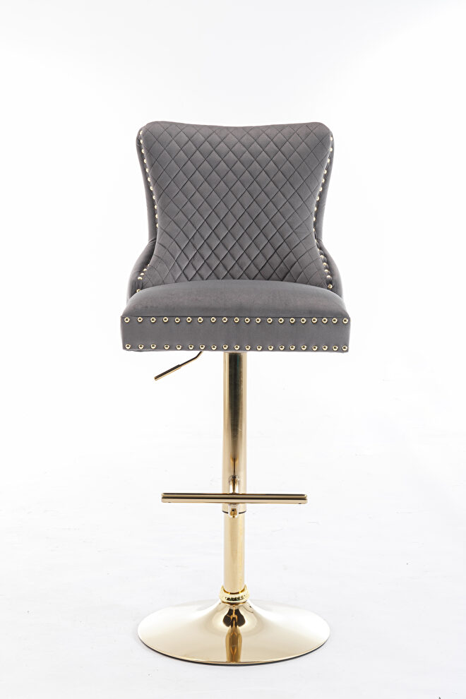 Pair of gray stylish barstools w/ gold trim by Cosmos