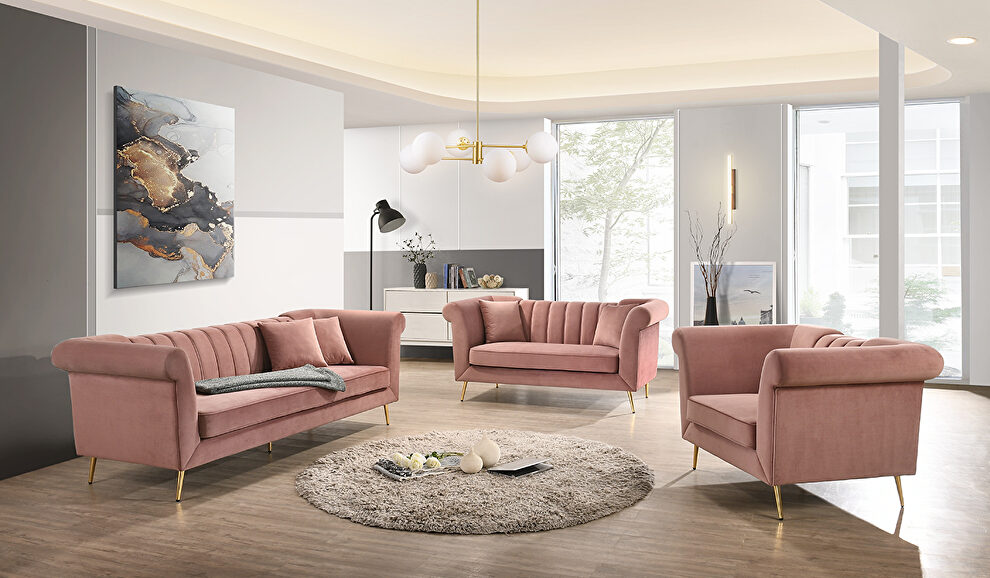 Coral pink velvet contemporary sofa by Cosmos