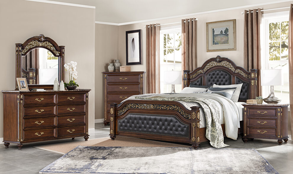 Nailhead trim traditional style king size bed by Cosmos