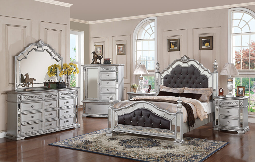 Glam style mirrored / silver king bed by Cosmos
