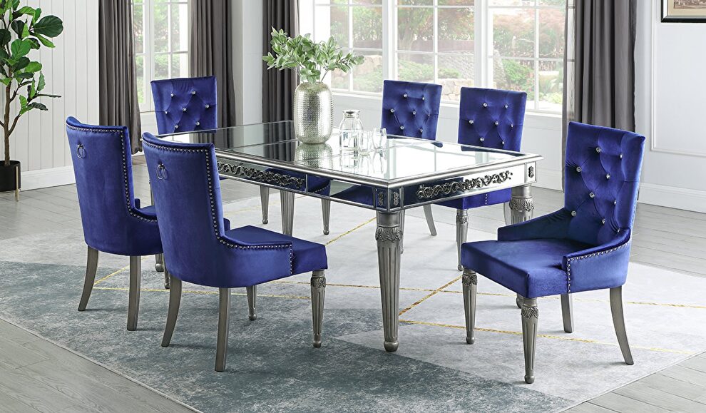 Glam style silver / mirrored finish dining table by Cosmos