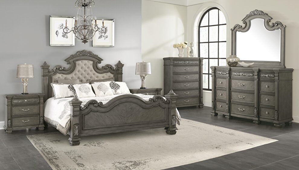 Transitional style king bed in gray finish wood by Cosmos