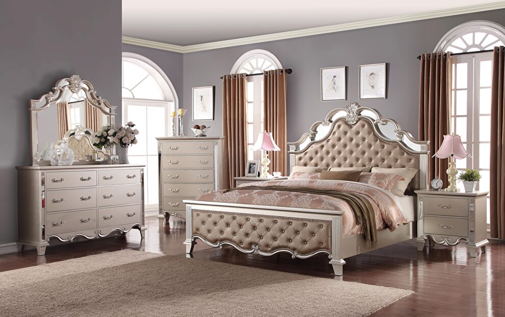 Contemporary style king bed in pewter finish wood by Cosmos