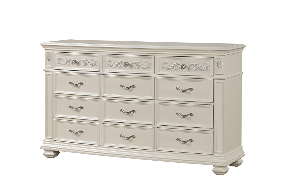 Glam mirrored panels dresser in white by Cosmos