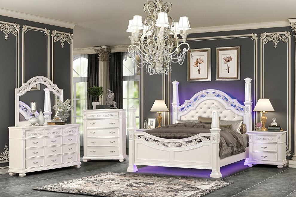 Glam mirrored panels king bedroom set in white by Cosmos