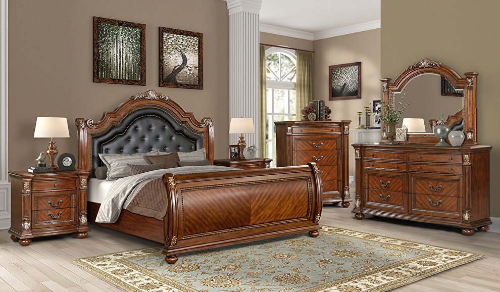 Rich cherry traditional style king bed by Cosmos