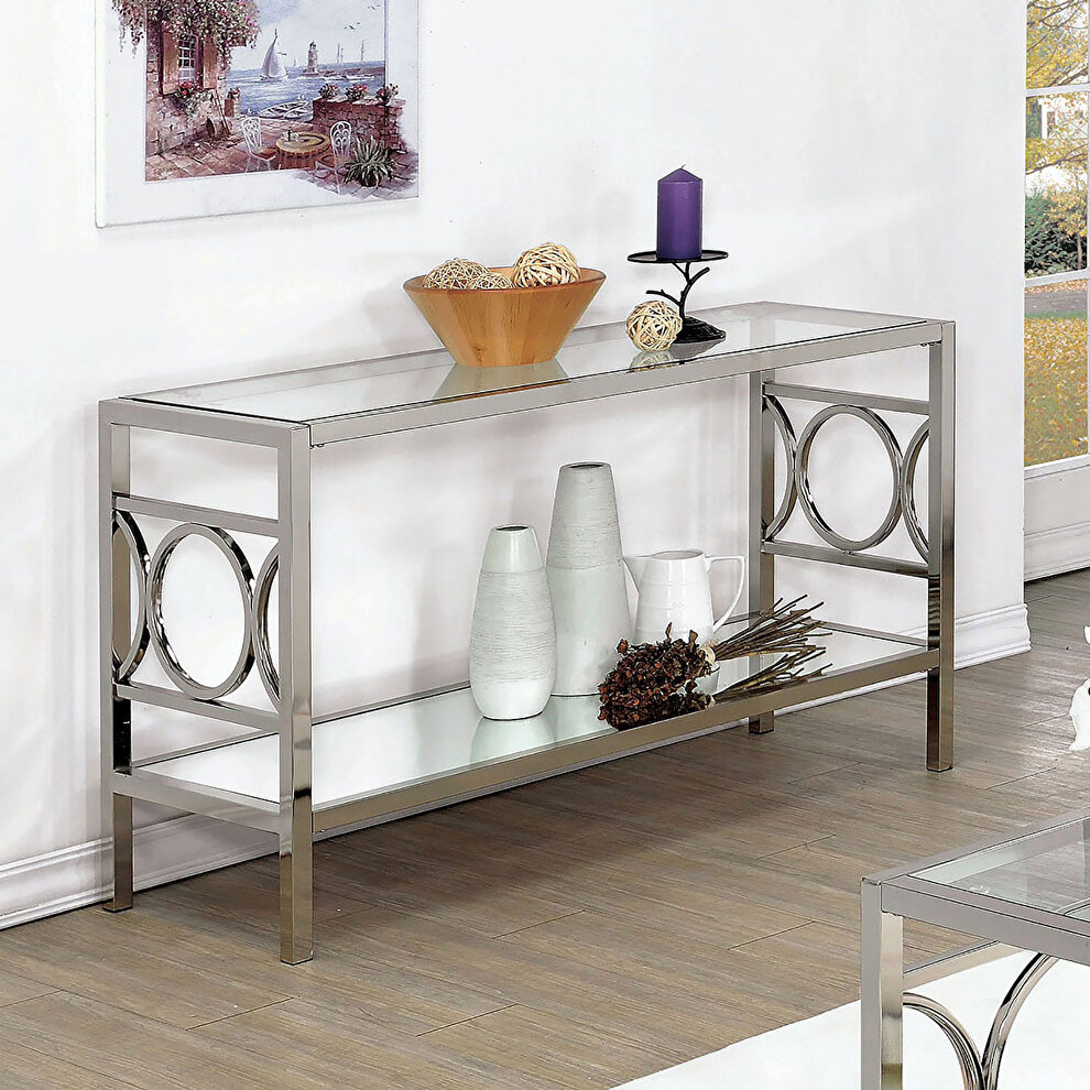 Chrome contemporary sofa table by Furniture of America