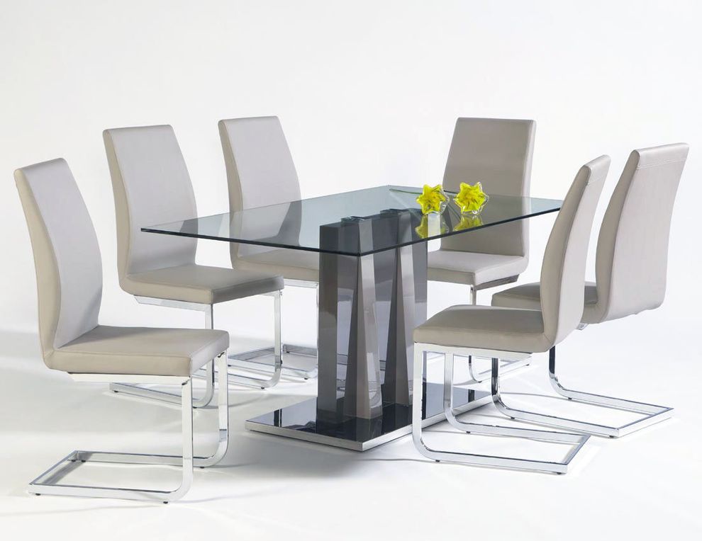 Rectangular glass modern dining table w/ steel base by Cramco