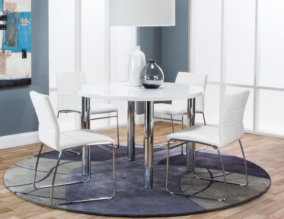 Round glossy white dining table set by Cramco