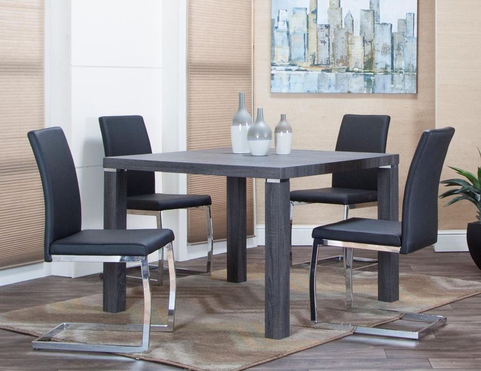 Square charcoal woodgrain table set by Cramco