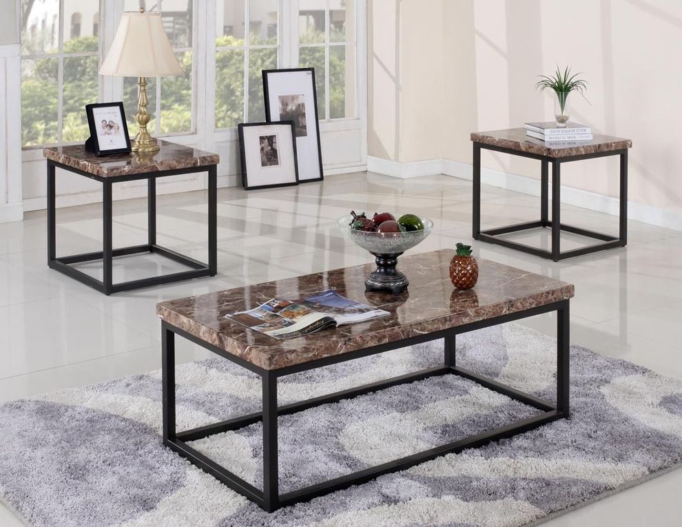 3pcs coffee table set w/ faux marble tops by Cramco