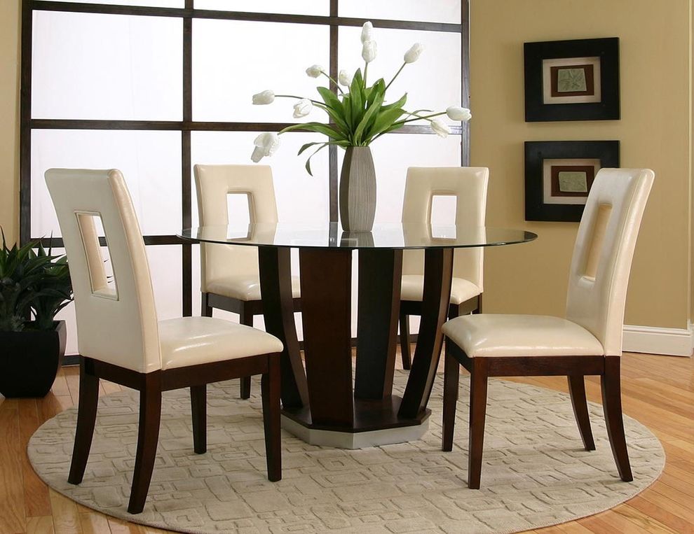 5pcs ivory chairs / glass top dining set by Cramco