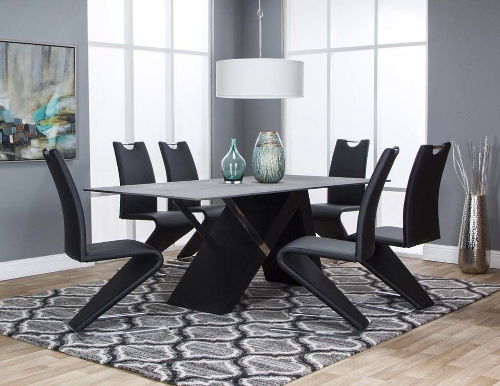 Rectangular gray stone/glass modern dining table set by Cramco