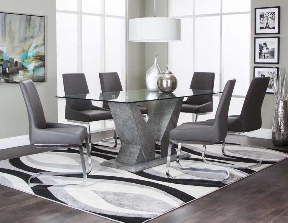 Glass/pewter stone gray contemporary table set by Cramco