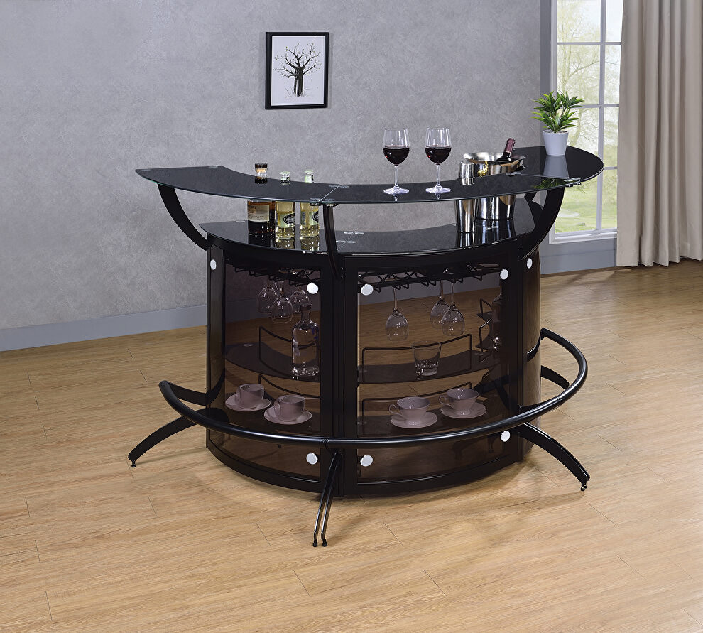 3pcs curved bar unit w smoked panels by Coaster
