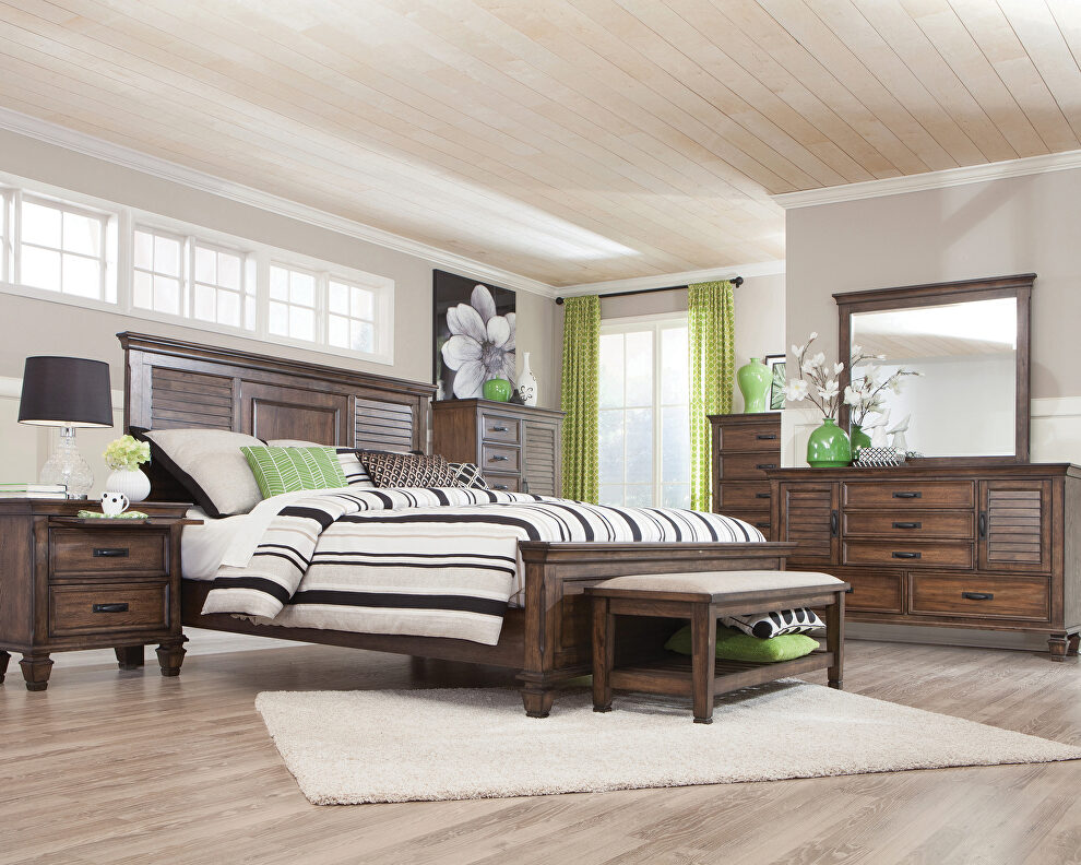 Burnished oak queen bed by Coaster