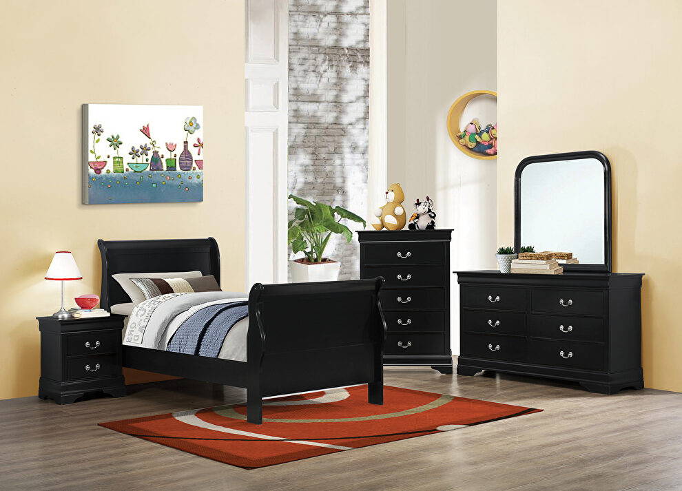Traditional black sleigh twin bed by Coaster