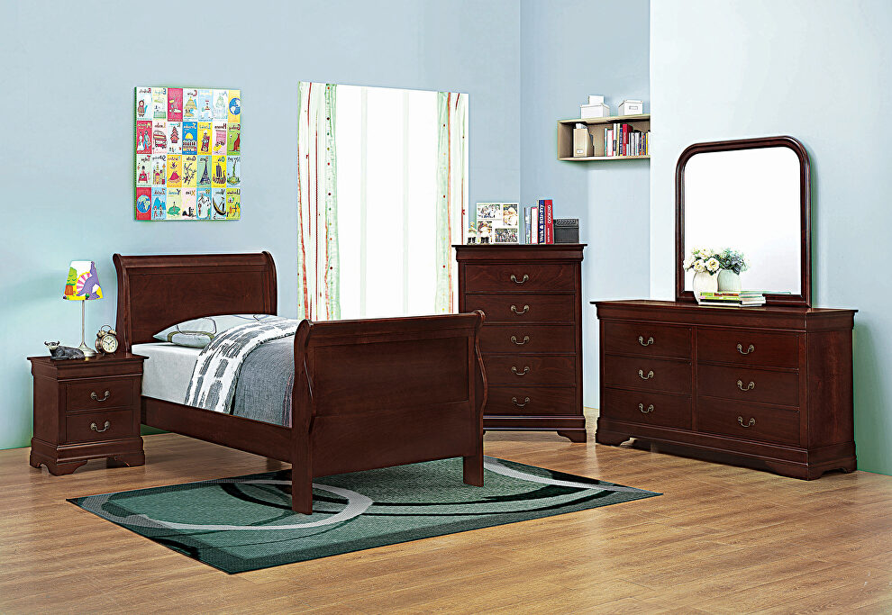 Traditional red brown sleigh twin bed by Coaster