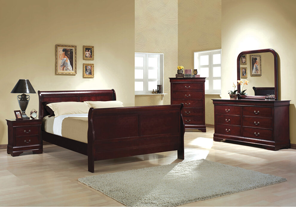 Traditional red brown sleigh queen bed by Coaster