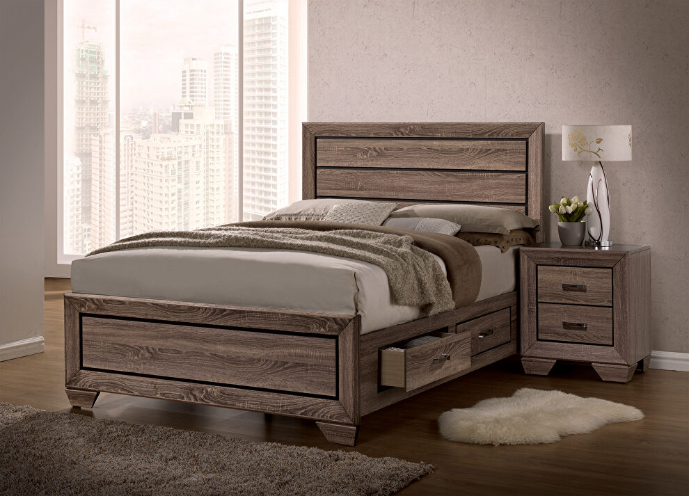Transitional washed taupe queen storage bed by Coaster