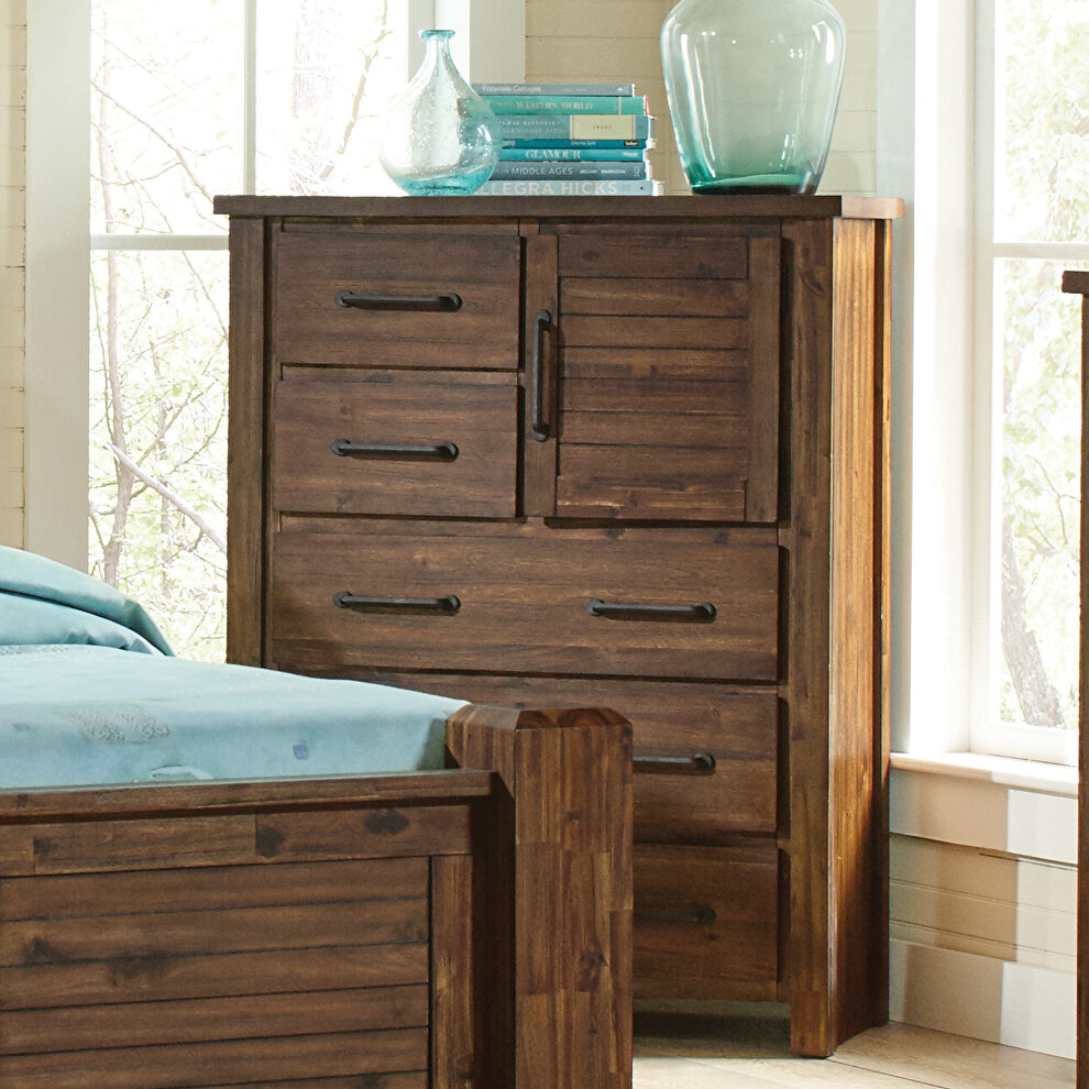 Warm bourbon five-drawer chest with door by Coaster