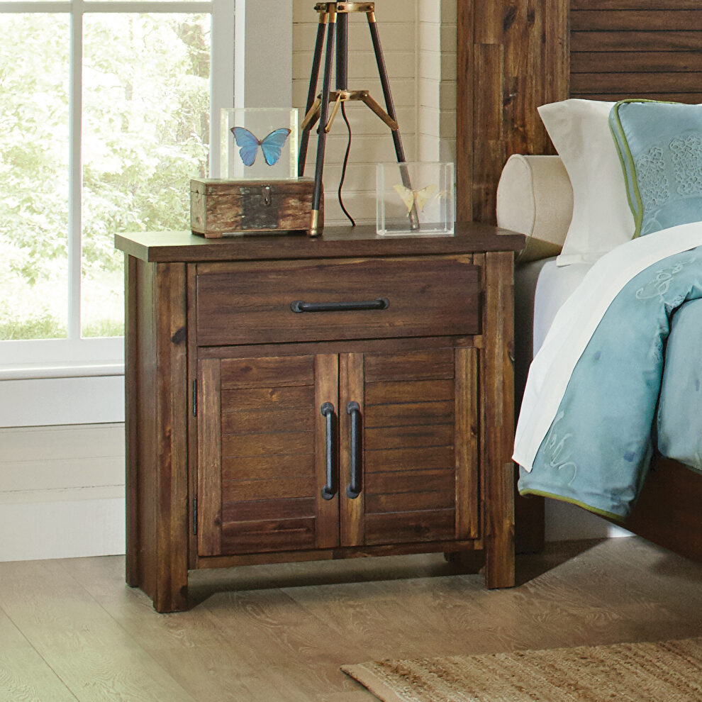 Vintage bourbon one-drawer nightstand with two doors by Coaster