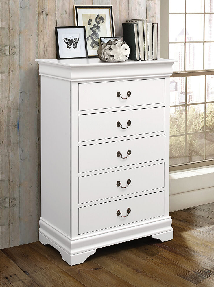 White five-drawer chest by Coaster