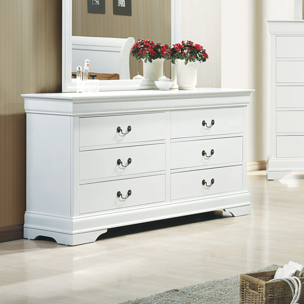 White six-drawer dresser by Coaster