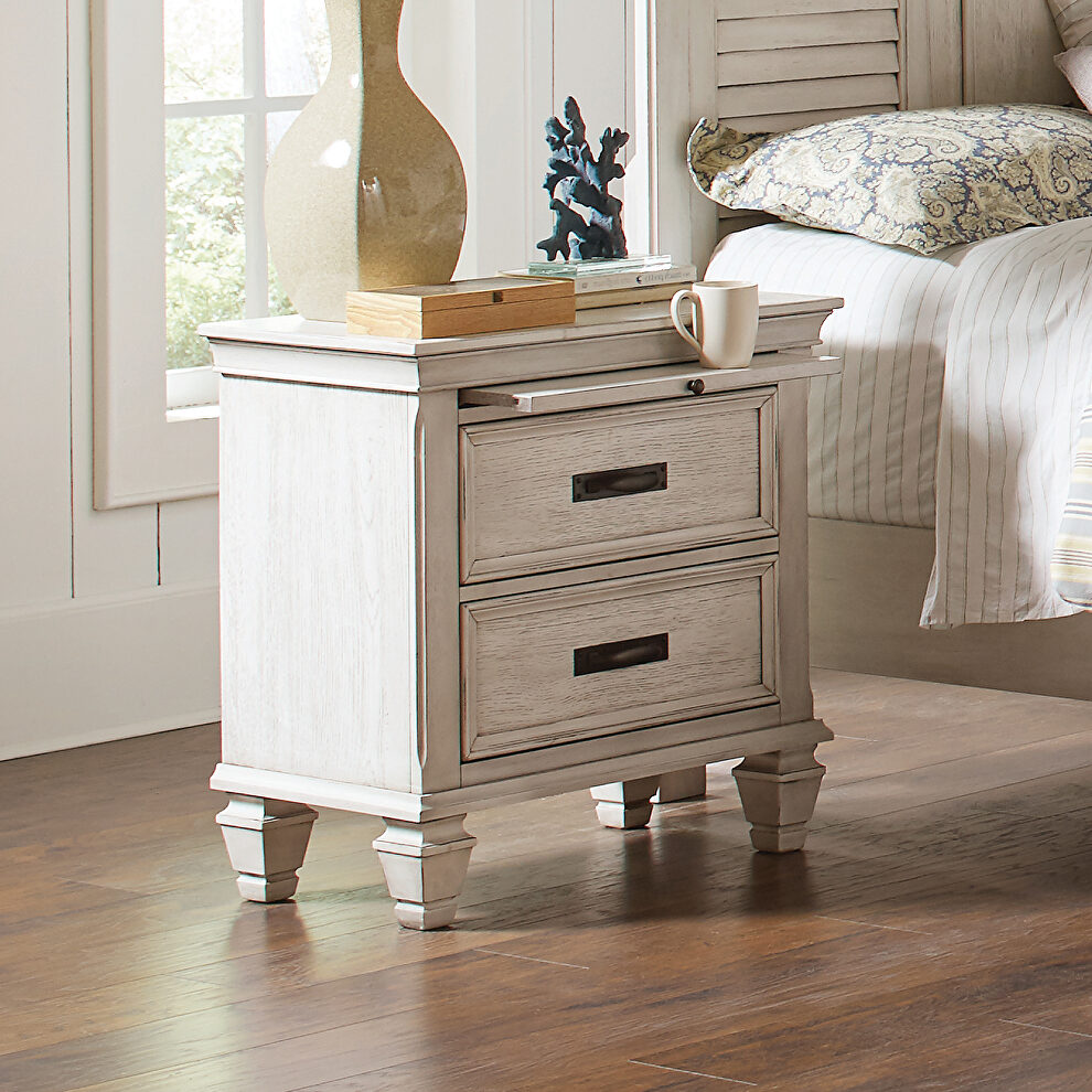 Antique white two-drawer nightstand with tray by Coaster