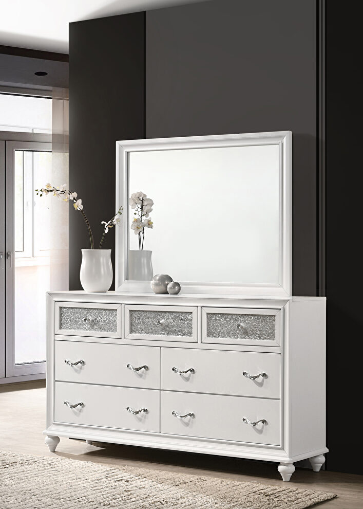 White finish dresser in glam style w crystal handles by Coaster