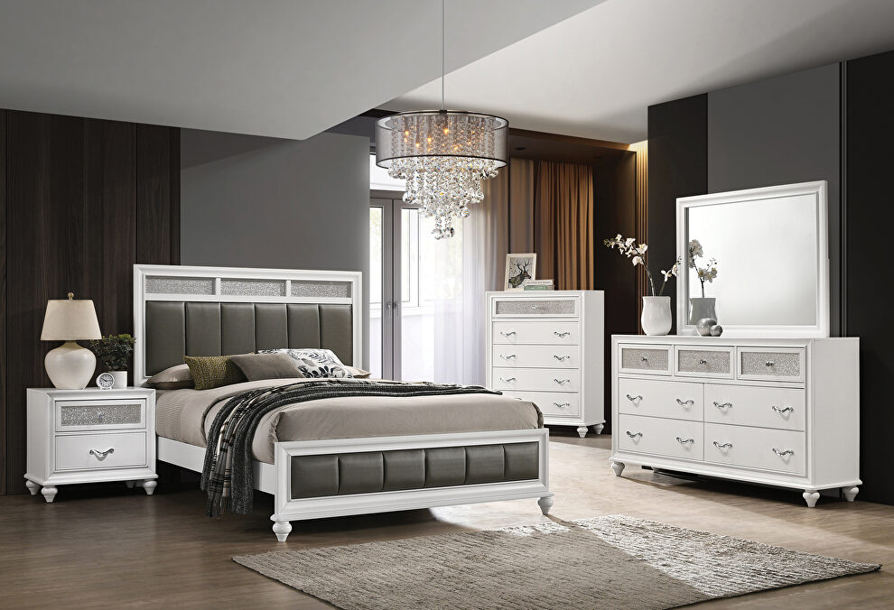 White finish glam style king bed by Coaster