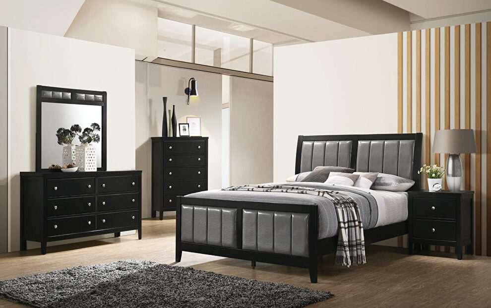 Black finish and gray leatherette upholstery e king bed by Coaster