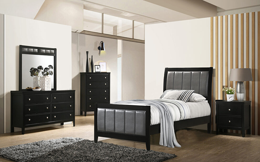 Black finish and gray leatherette upholstery twin bed by Coaster