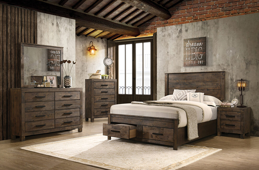 Rustic golden brown finish queen bed by Coaster