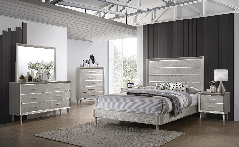 Metallic silver finish e king bed by Coaster