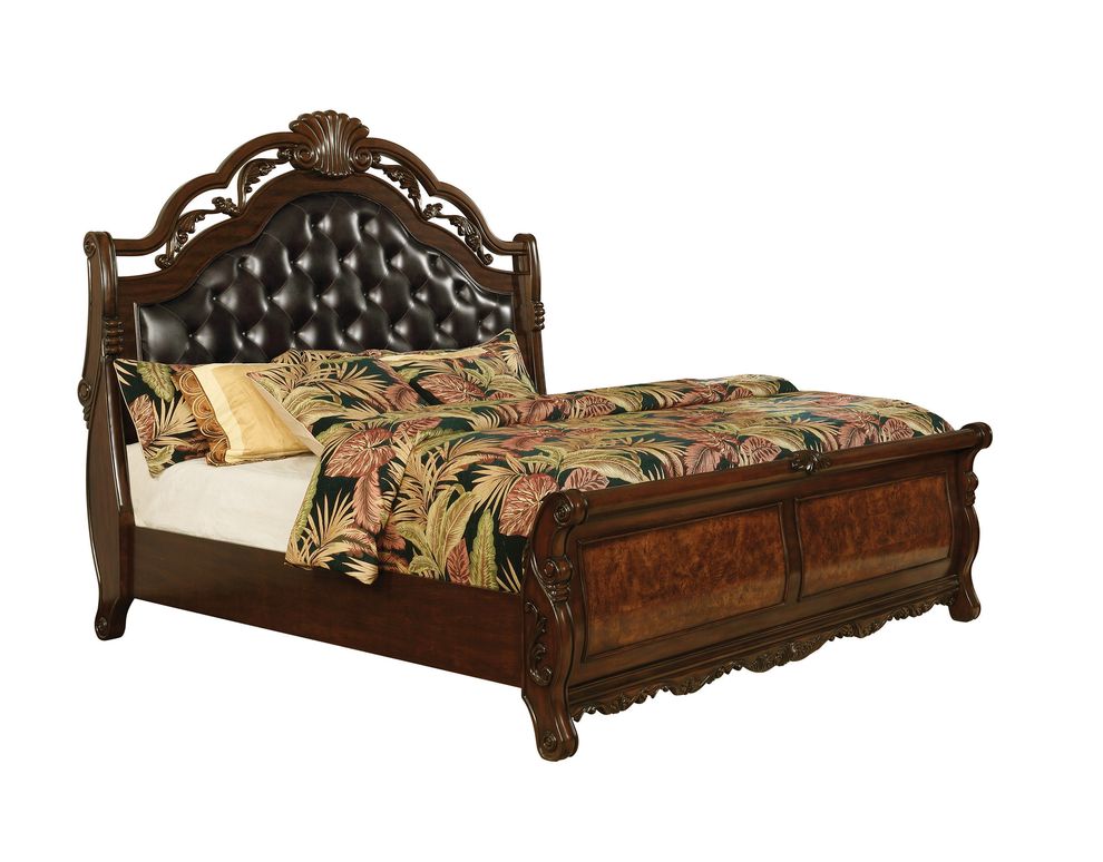 Traditional carved wood king bed in dark burl by Coaster