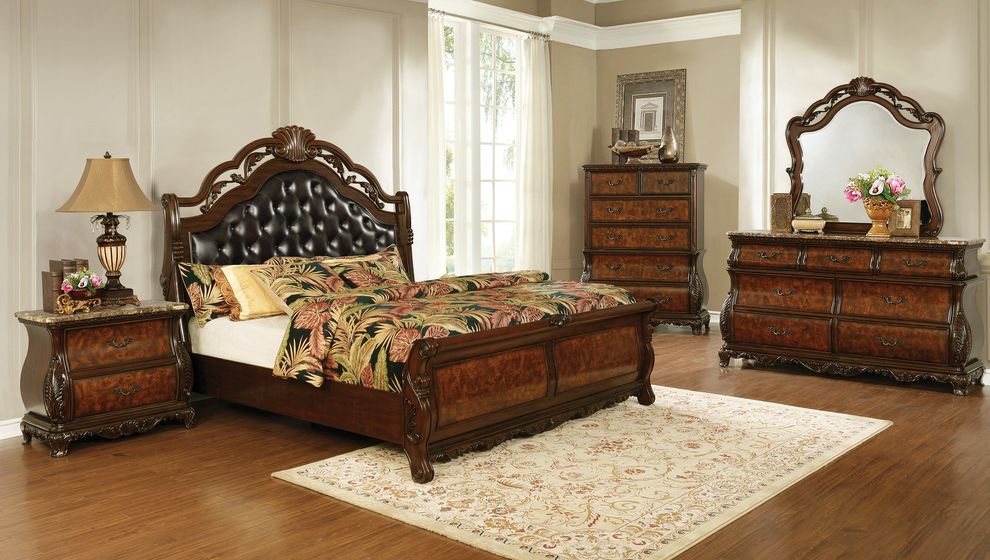 Traditional carved wood bed in dark burl by Coaster